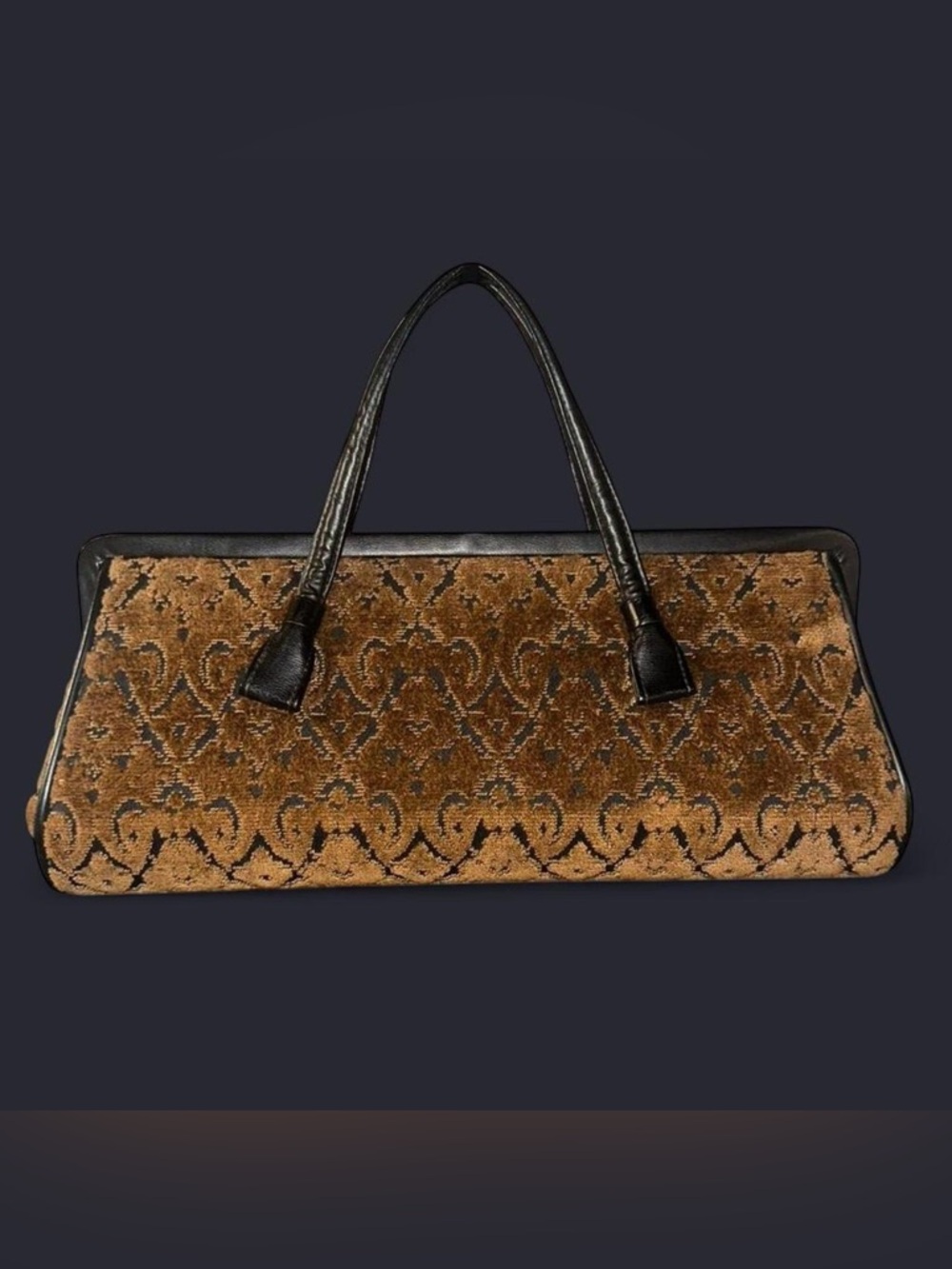 Vintage Large Velvet Handbag with Damask Pattern